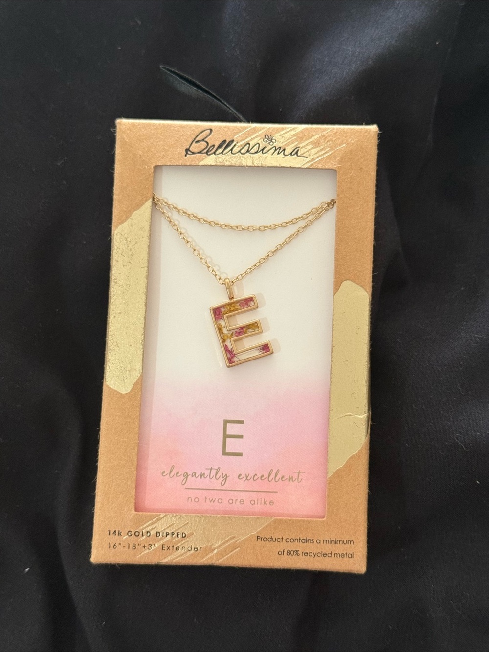 Gold Plated 'E' Initial Necklace with pressed florals inside